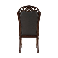 Nami Dining Side Chair Set of 2, Brown Faux Leather, Classic Carved Edges  - BM347096