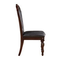 Nami Dining Side Chair Set of 2, Brown Faux Leather, Classic Carved Edges  - BM347096