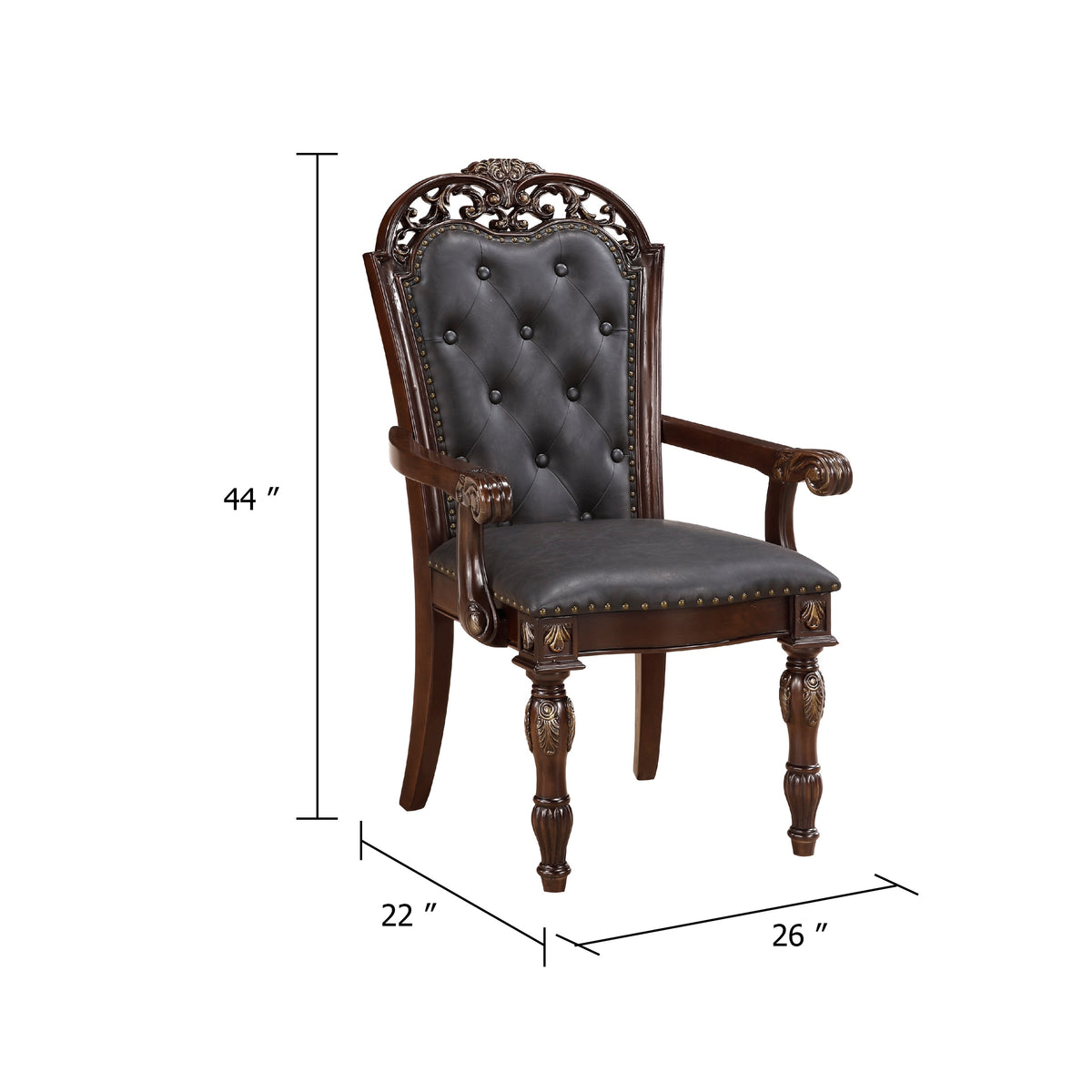 Nami Dining Side Chair Set of 2, Brown Faux Leather, Classic Carved Edges  - BM347096