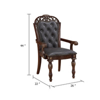Nami Dining Side Chair Set of 2, Brown Faux Leather, Classic Carved Edges  - BM347096