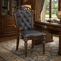 Nami Dining Side Chair Set of 2, Brown Faux Leather, Classic Carved Edges  - BM347096