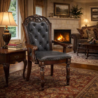 Nami Dining Side Chair Set of 2, Brown Faux Leather, Classic Carved Edges  - BM347096