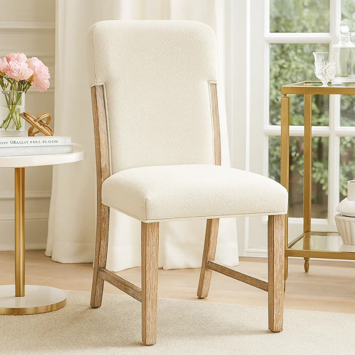 Wily Dining Side Chair Set of 2, Beige Chenille, Natural Wood Frame  - BM347097