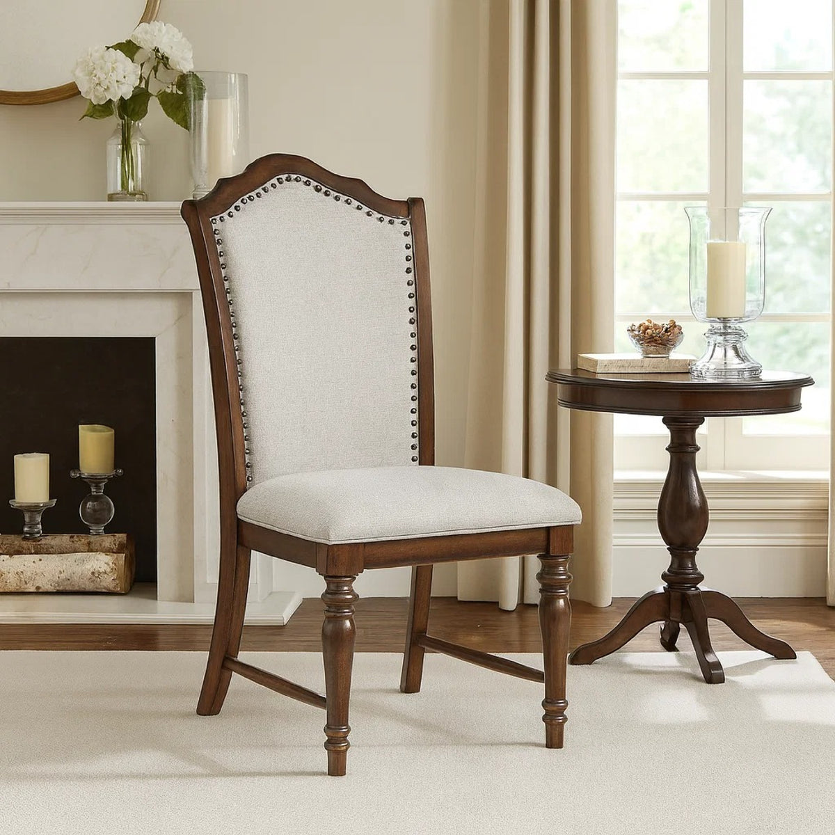 Feva Dining Side Chair Set of 2, Gray Polyester, High Back, Nailhead Trim  - BM347100