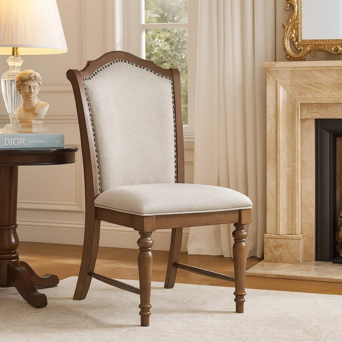 Feva Dining Side Chair Set of 2, Gray Polyester, High Back, Nailhead Trim  - BM347100
