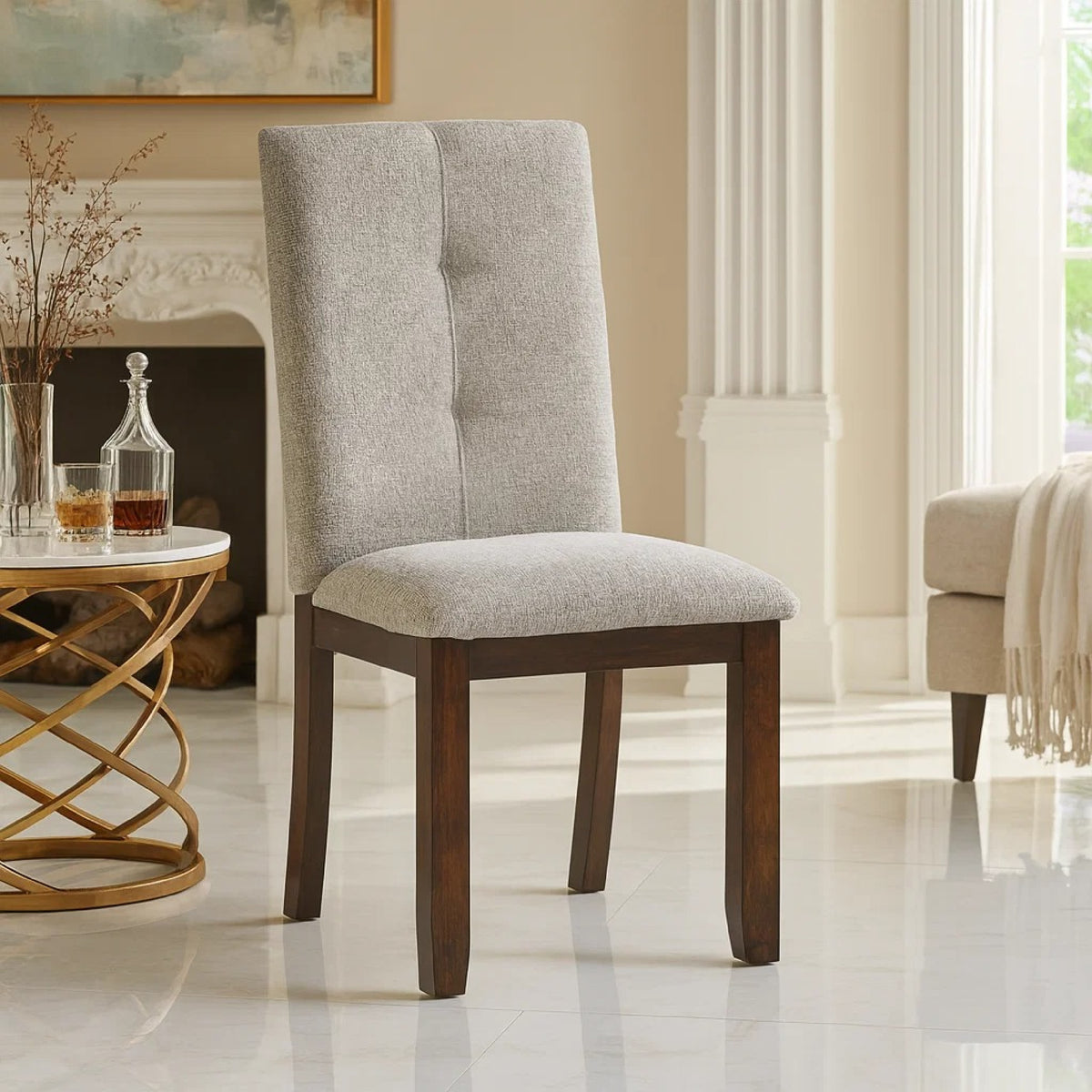 Sifa Dining Side Chair Set of 2, Moonstone Gray Polyester, Tufted Stitch  - BM347102