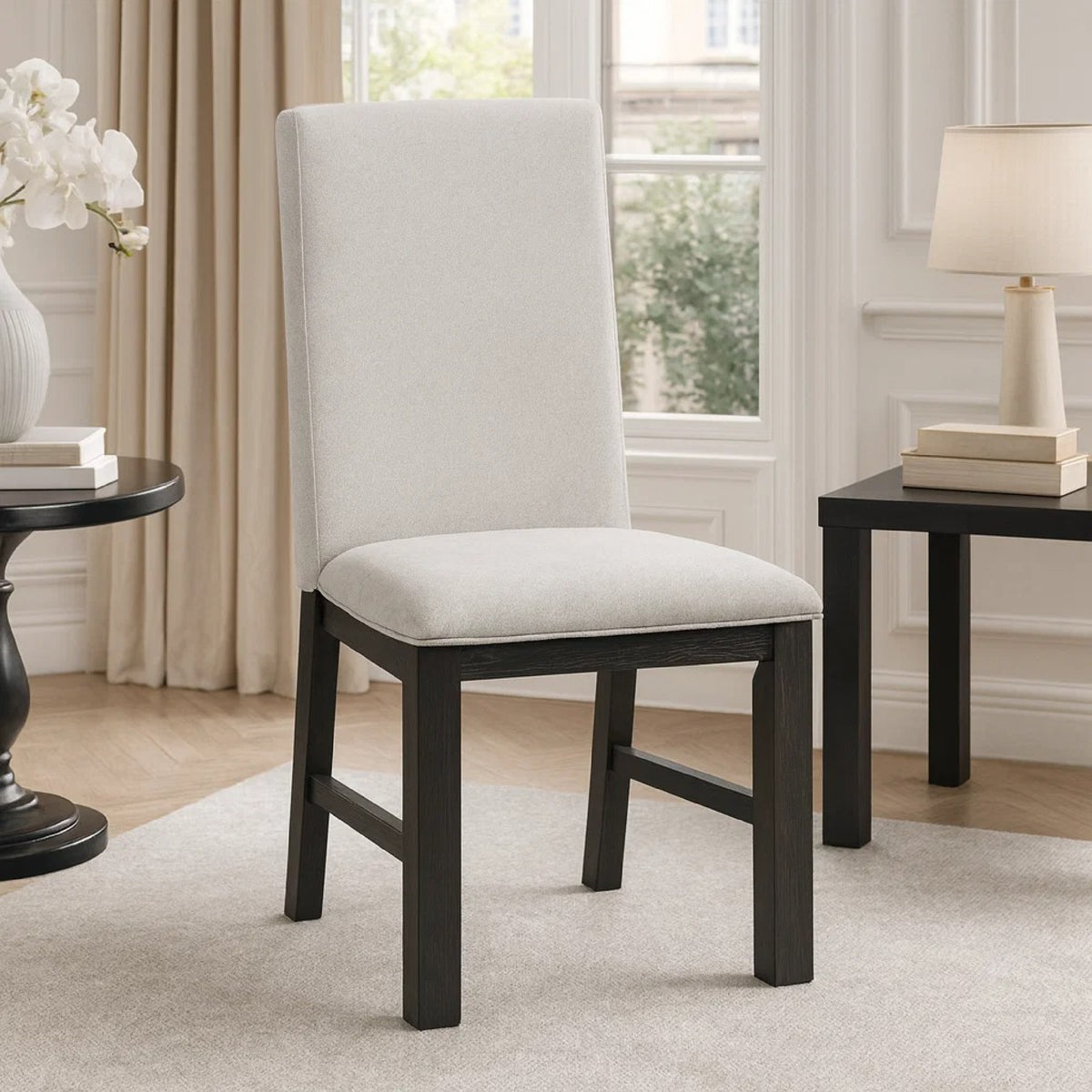 Lory Dining Side Chair Set of 2, Gray Textured Polyester, High Back  - BM347104