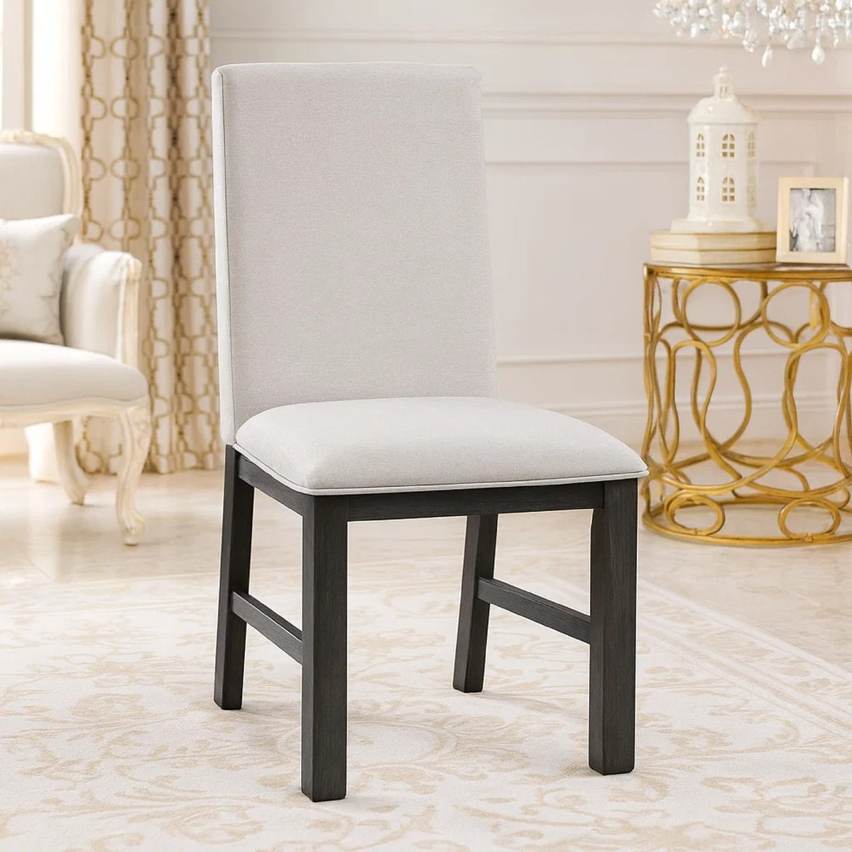 Lory Dining Side Chair Set of 2, Gray Textured Polyester, High Back  - BM347104
