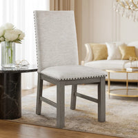 Hoso Dining Side Chair Set of 2, Beige, Wood Frame, Nailhead Trim  - BM347105