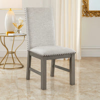 Hoso Dining Side Chair Set of 2, Beige, Wood Frame, Nailhead Trim  - BM347105