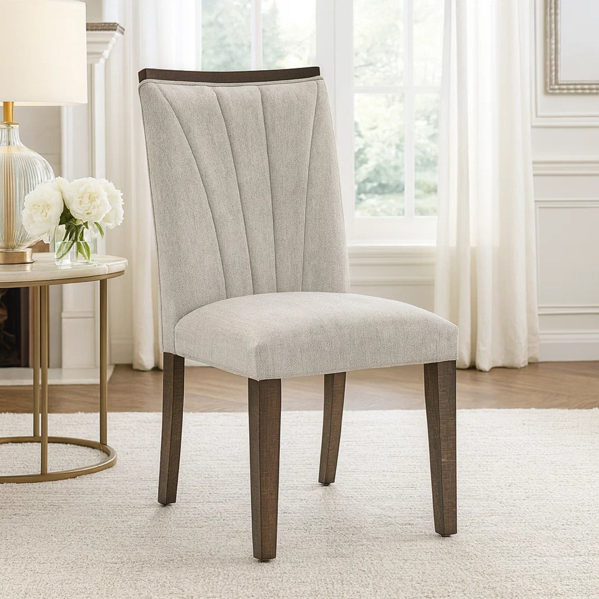 Olia Dining Side Chair Set of 2, Gray Polyester, Straight Wood Legs  - BM347106