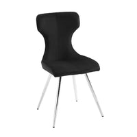 Dew Dining Side Chair Set of 2, Contoured Black Velvet, Chrome Legs  - BM347107