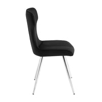 Dew Dining Side Chair Set of 2, Contoured Black Velvet, Chrome Legs  - BM347107