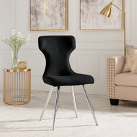 Dew Dining Side Chair Set of 2, Contoured Black Velvet, Chrome Legs  - BM347107
