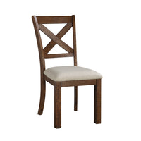 Alex Dining Side Chair Set of 2, Beige Polyester Seat, Wood Cross Back  - BM347108