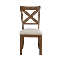 Alex Dining Side Chair Set of 2, Beige Polyester Seat, Wood Cross Back  - BM347108