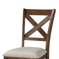 Alex Dining Side Chair Set of 2, Beige Polyester Seat, Wood Cross Back  - BM347108
