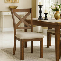 Alex Dining Side Chair Set of 2, Beige Polyester Seat, Wood Cross Back  - BM347108