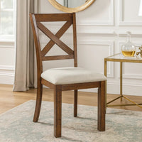 Alex Dining Side Chair Set of 2, Beige Polyester Seat, Wood Cross Back  - BM347108