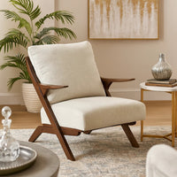 Lexi Accent Chair, Pascal Brown Slat Back, Foam Cushions, Beige Chenille  - BM347109