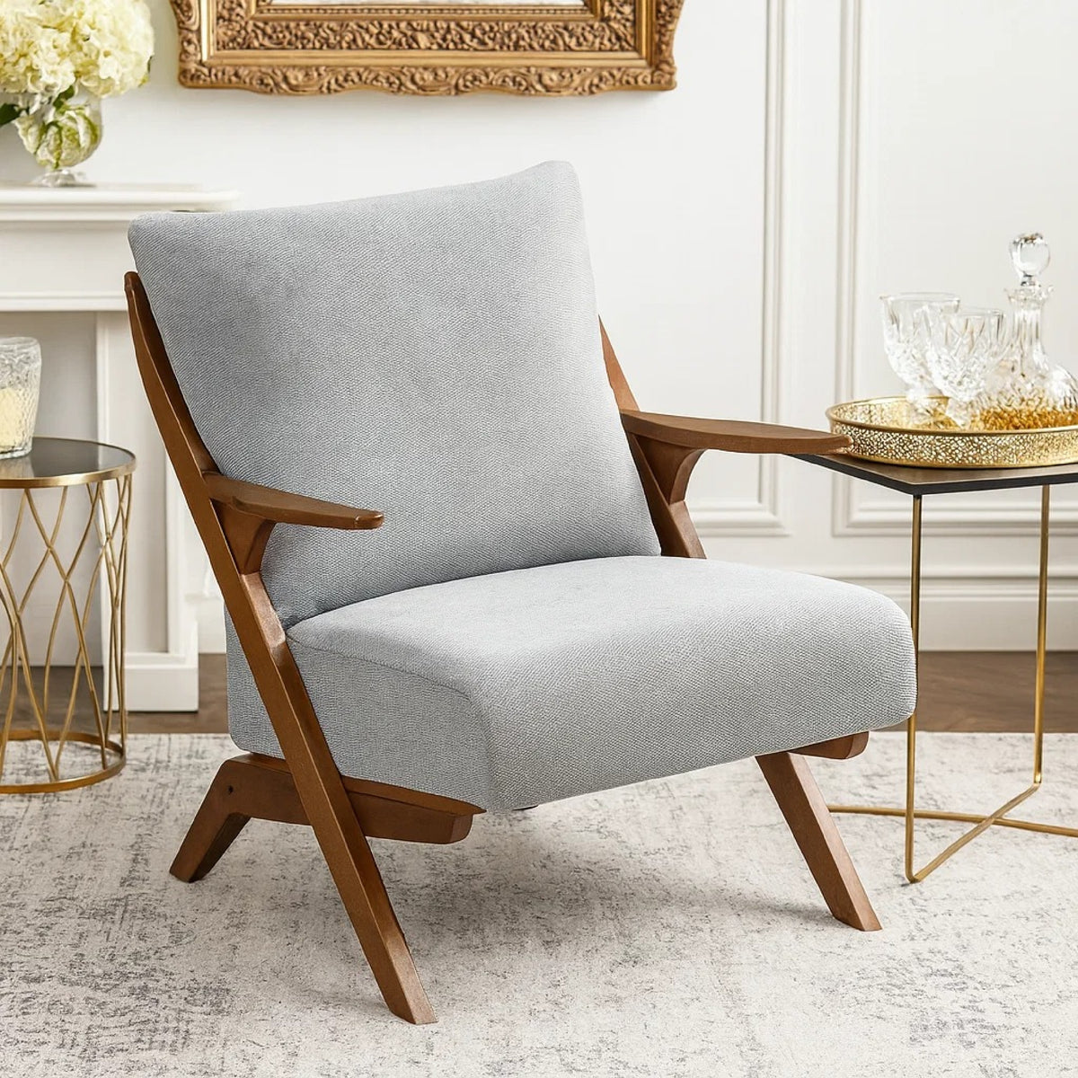 Lexi Accent Chair, Pascal Brown Slat Back, Foam Cushions, Gray Chenille  - BM347110