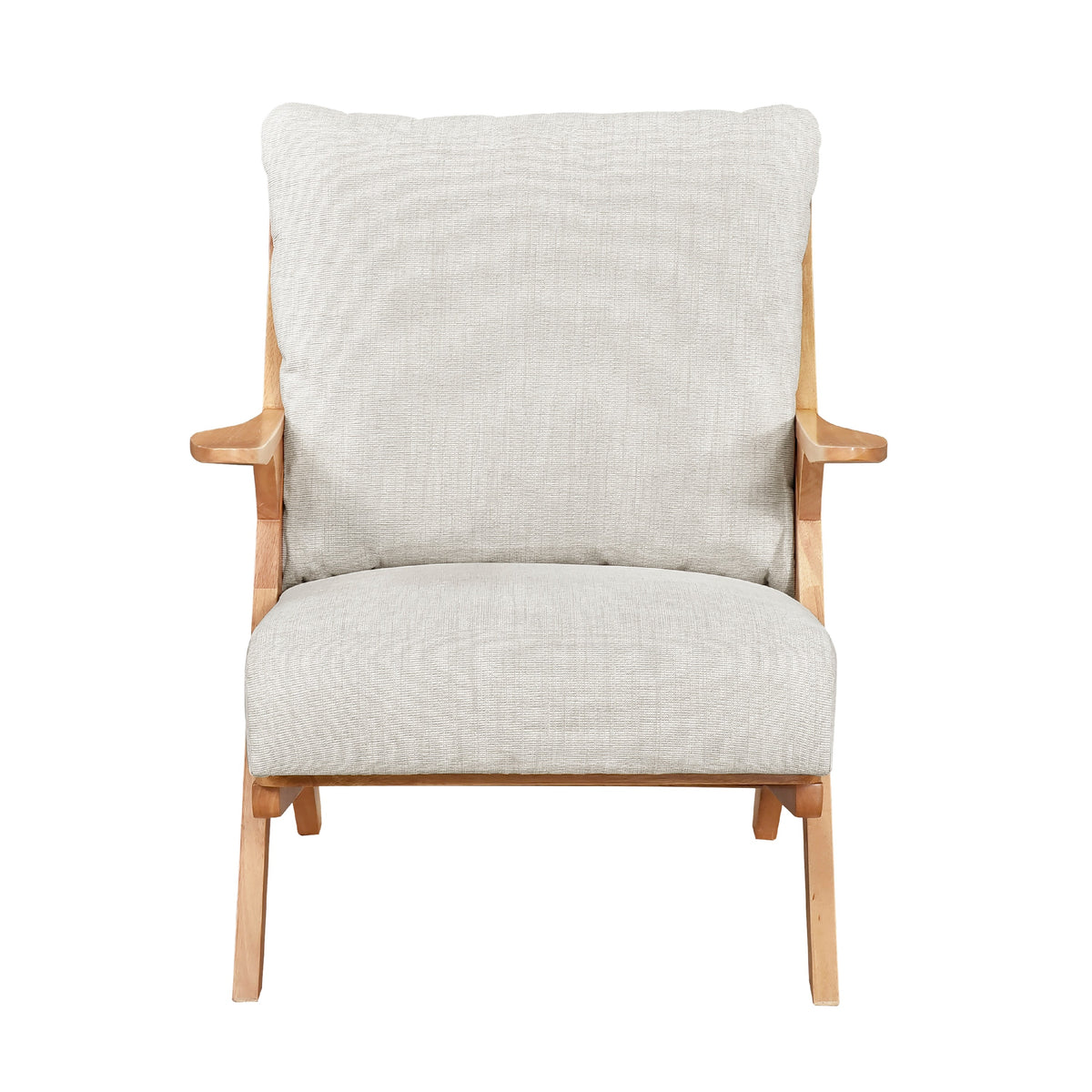 Lexi Accent Chair, Natural Brown Slat Back, Foam Cushions, Beige Chenille  - BM347111
