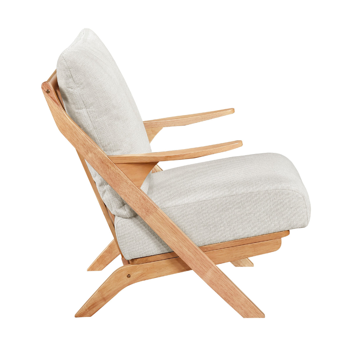 Lexi Accent Chair, Natural Brown Slat Back, Foam Cushions, Beige Chenille  - BM347111