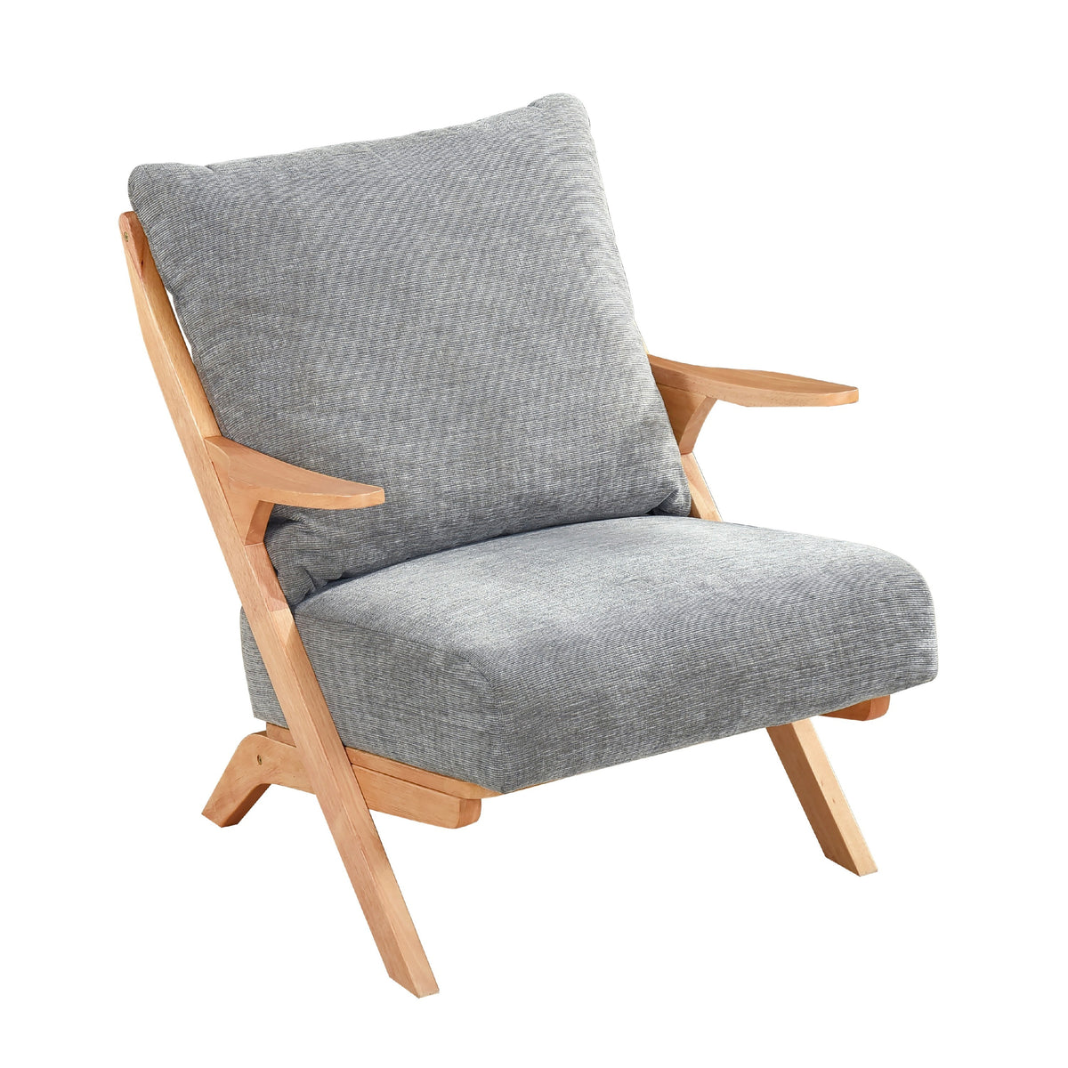 Lexi Accent Chair, Natural Brown Slat Back, Foam Cushions, Gray Chenille  - BM347112