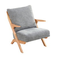 Lexi Accent Chair, Natural Brown Slat Back, Foam Cushions, Gray Chenille  - BM347112