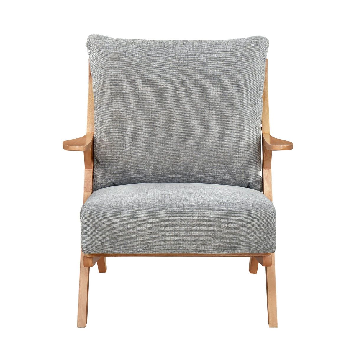 Lexi Accent Chair, Natural Brown Slat Back, Foam Cushions, Gray Chenille  - BM347112