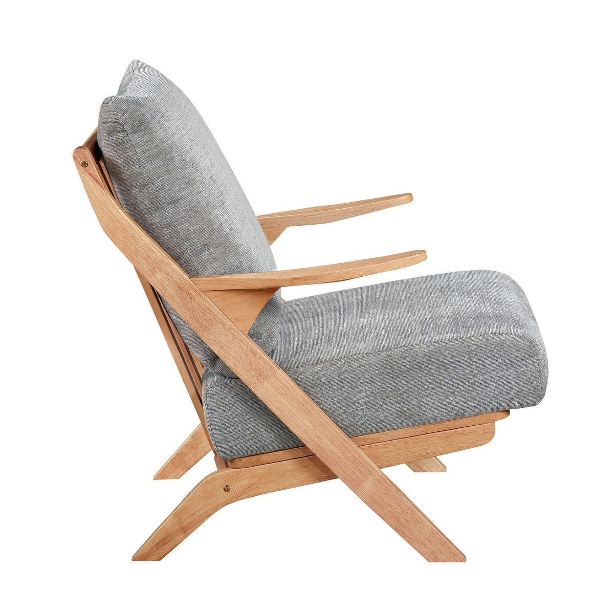 Lexi Accent Chair, Natural Brown Slat Back, Foam Cushions, Gray Chenille  - BM347112