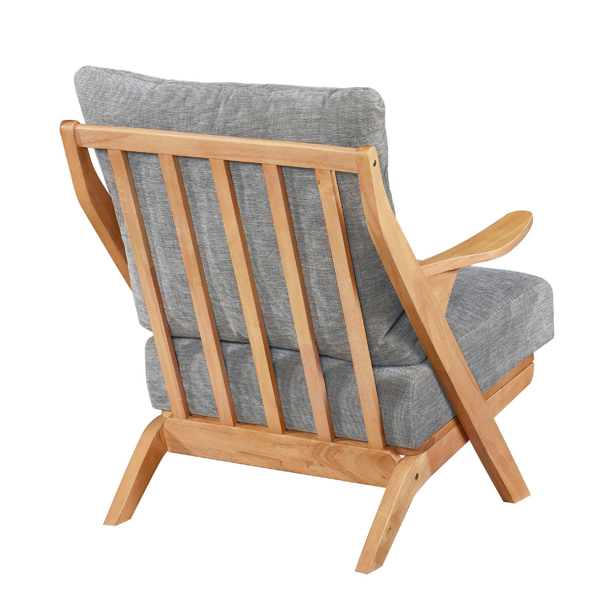 Lexi Accent Chair, Natural Brown Slat Back, Foam Cushions, Gray Chenille  - BM347112