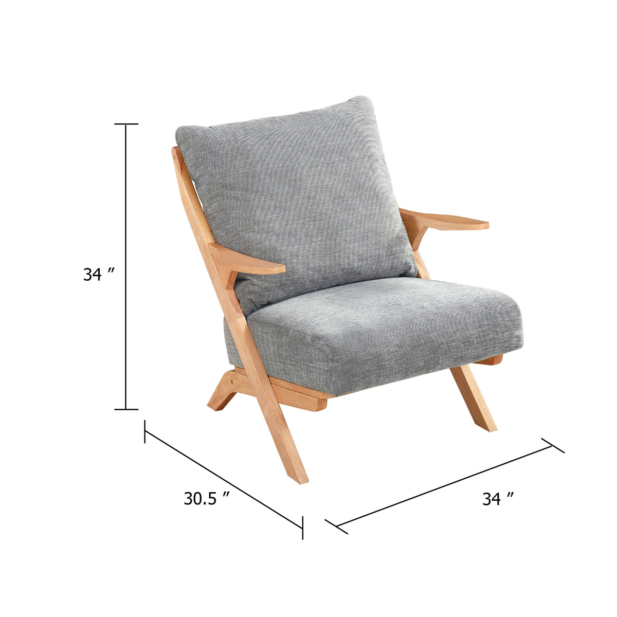 Lexi Accent Chair, Natural Brown Slat Back, Foam Cushions, Gray Chenille  - BM347112