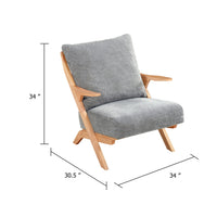 Lexi Accent Chair, Natural Brown Slat Back, Foam Cushions, Gray Chenille  - BM347112