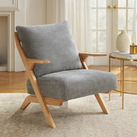 Lexi Accent Chair, Natural Brown Slat Back, Foam Cushions, Gray Chenille  - BM347112