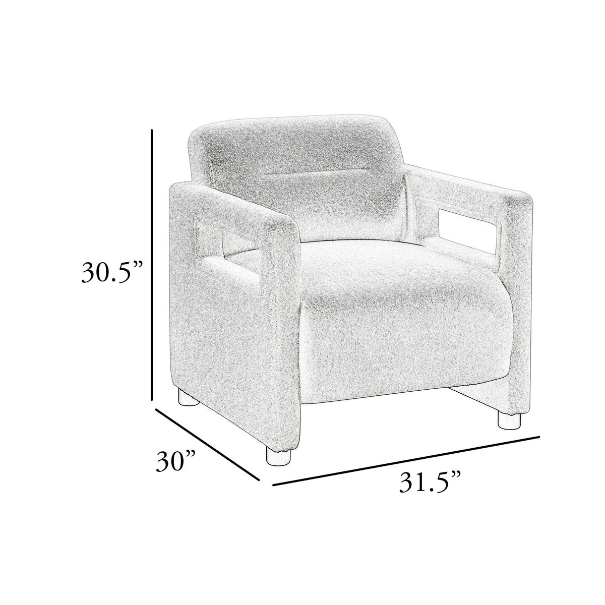 Osy Accent Armchair, Cutout Track Arms, Foam Fill Gray Boucle  - BM347116