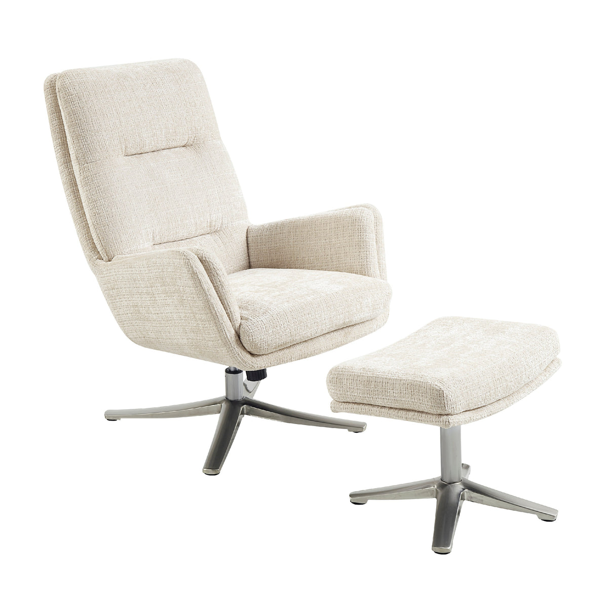 Arko 2pc Swivel Chair & Ottoman Set, Beige Chenille, Silver Star Base  - BM347117