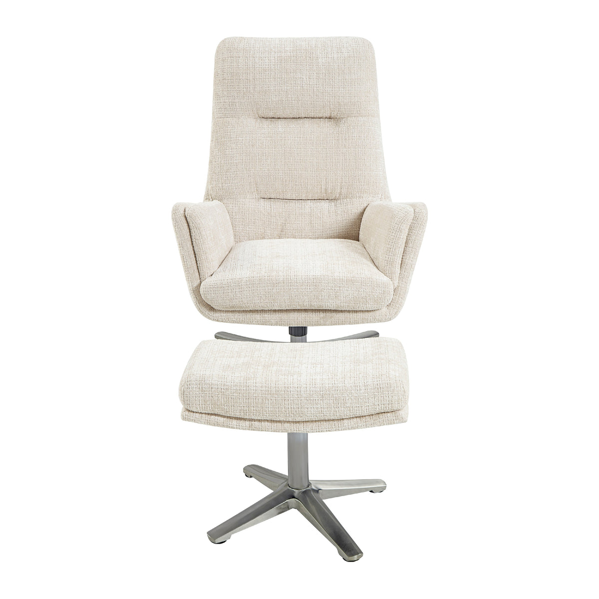 Arko 2pc Swivel Chair & Ottoman Set, Beige Chenille, Silver Star Base  - BM347117