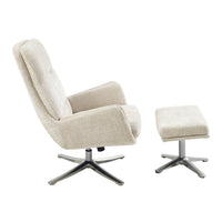 Arko 2pc Swivel Chair & Ottoman Set, Beige Chenille, Silver Star Base  - BM347117
