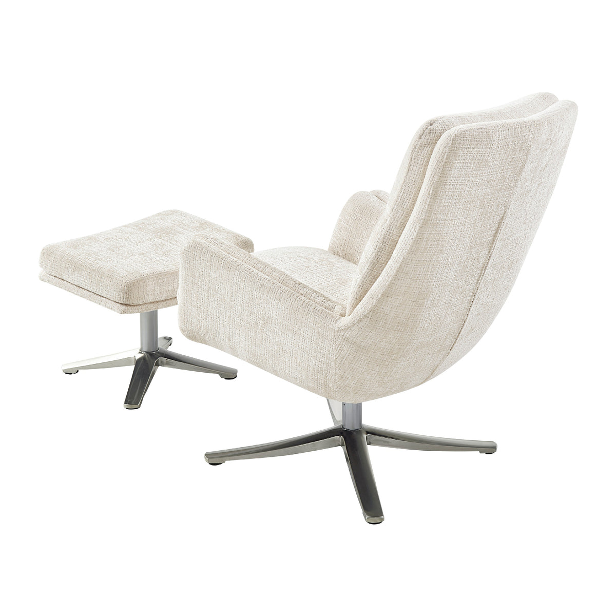 Arko 2pc Swivel Chair & Ottoman Set, Beige Chenille, Silver Star Base  - BM347117