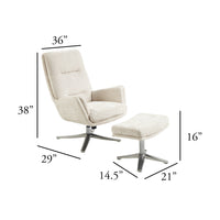 Arko 2pc Swivel Chair & Ottoman Set, Beige Chenille, Silver Star Base  - BM347117