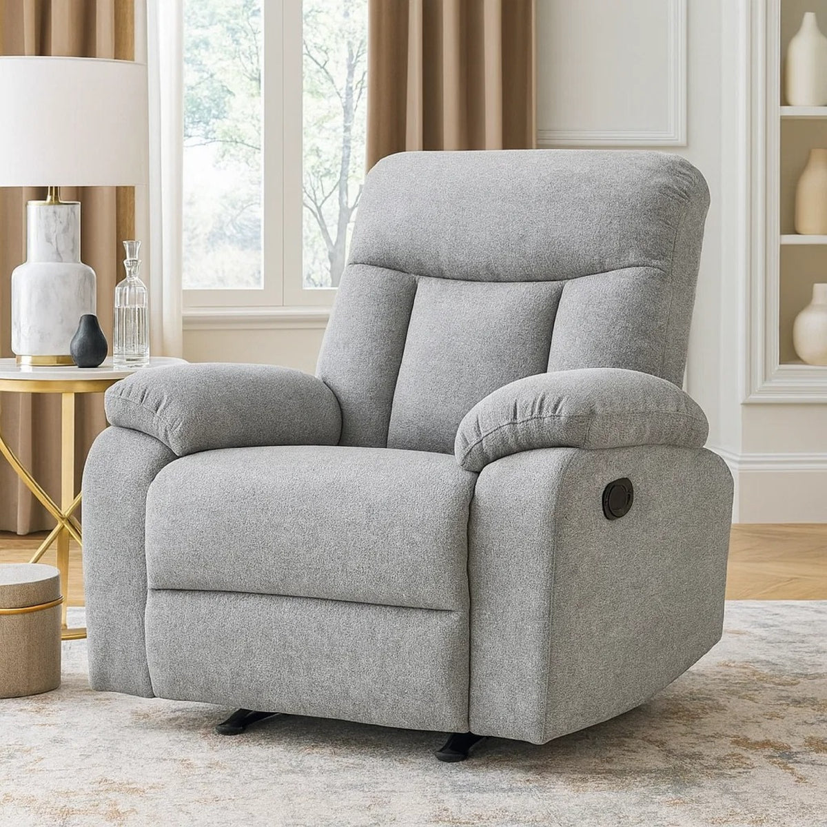 Juma Manual Rocker Reclining Chair, Pillow Arms, Tufted Gray Chenille  - BM347122