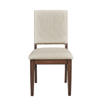 Manny Dining Side Chair Set of 2, Cream Polyester, Walnut Brown Wood  - BM347125