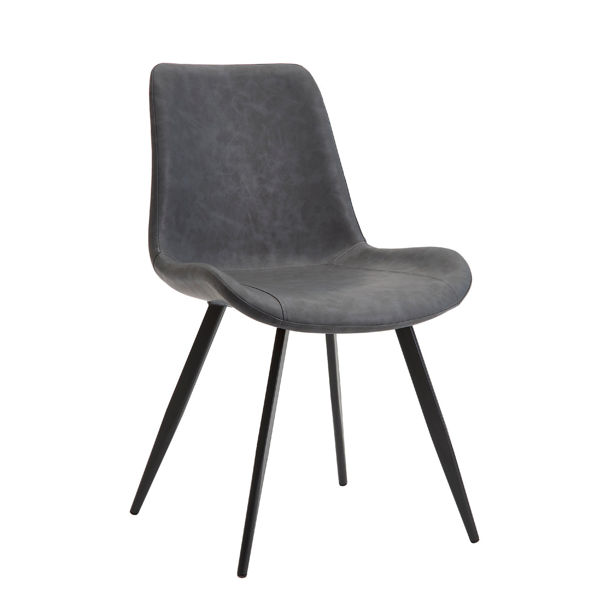 Bey Dining Side Chair Set of 2, Gray Faux Leather, Black Metal Legs  - BM347126