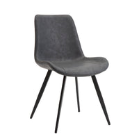 Bey Dining Side Chair Set of 2, Gray Faux Leather, Black Metal Legs  - BM347126