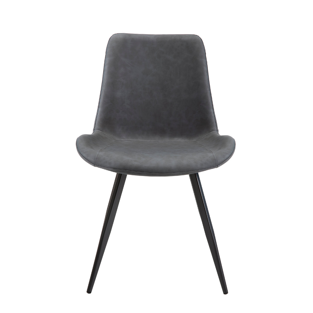 Bey Dining Side Chair Set of 2, Gray Faux Leather, Black Metal Legs  - BM347126