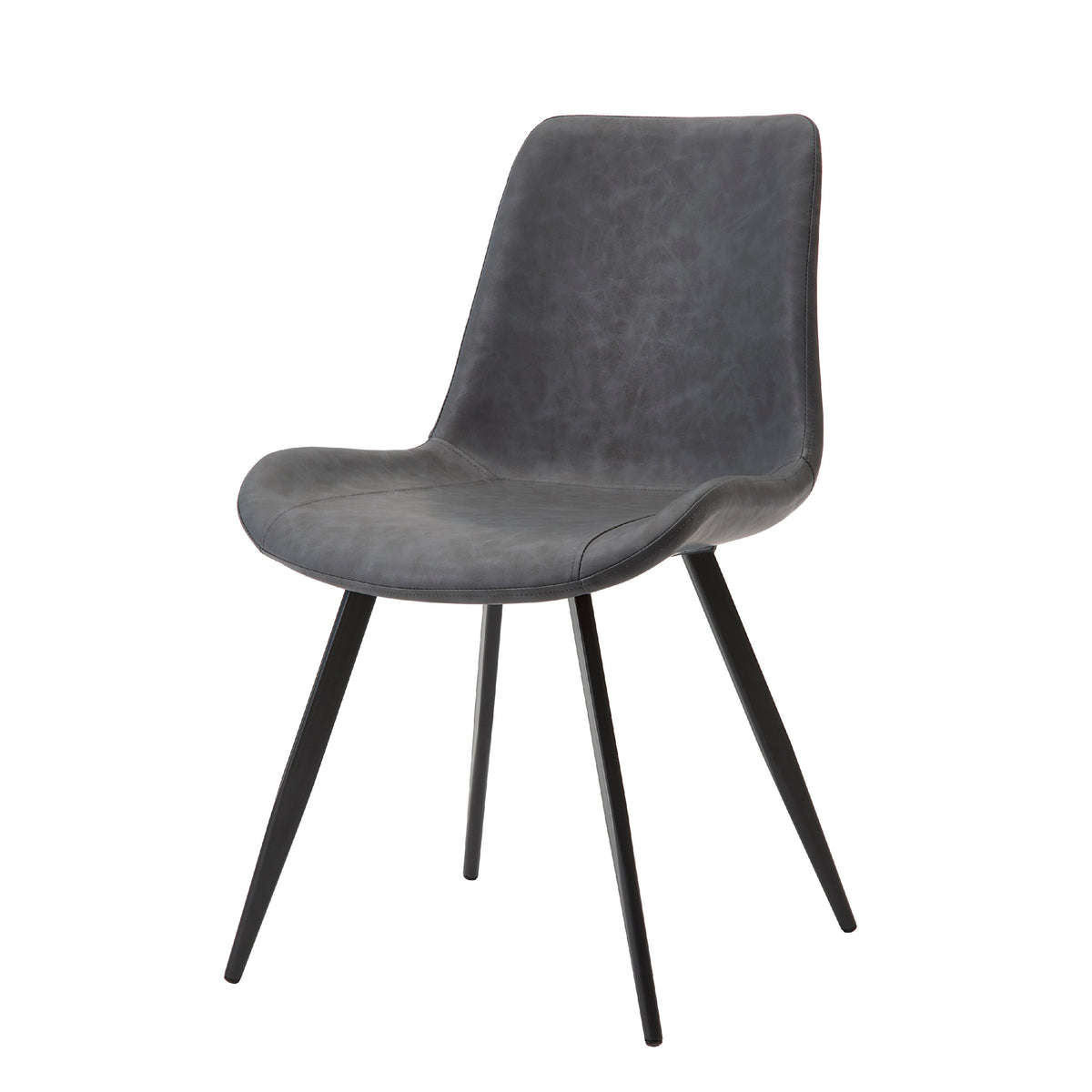 Bey Dining Side Chair Set of 2, Gray Faux Leather, Black Metal Legs  - BM347126