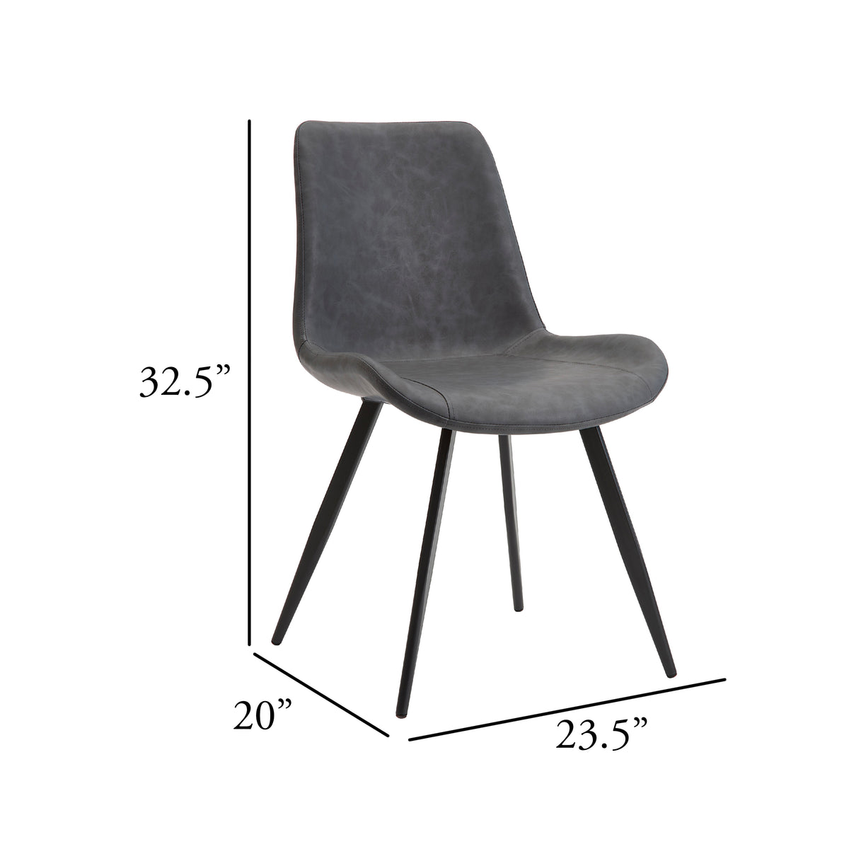 Bey Dining Side Chair Set of 2, Gray Faux Leather, Black Metal Legs  - BM347126