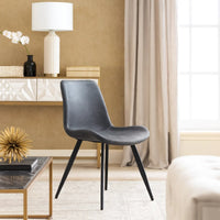 Bey Dining Side Chair Set of 2, Gray Faux Leather, Black Metal Legs  - BM347126