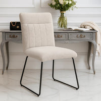 Neya Dining Side Chair Set of 2, Beige Polyester, Black Metal Legs  - BM347127